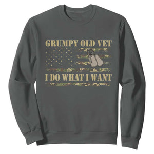 Funny Grumpy Old Vet I Do What I Want Sweatshirt Military Veteran Camo American Flag TS11 Dark Heather Print Your Wear
