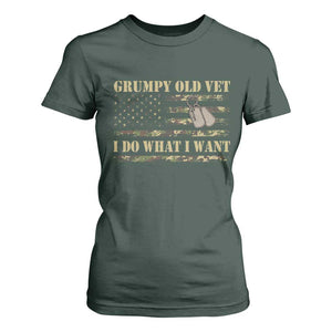 Funny Grumpy Old Vet I Do What I Want T Shirt For Women Military Veteran Camo American Flag TS11 Dark Forest Green Print Your Wear