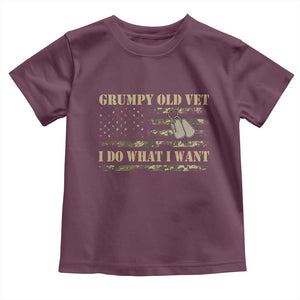 Funny Grumpy Old Vet I Do What I Want Toddler T Shirt Military Veteran Camo American Flag TS11 Maroon Print Your Wear