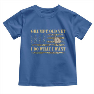 Funny Grumpy Old Vet I Do What I Want Toddler T Shirt Military Veteran Camo American Flag TS11 Royal Blue Print Your Wear