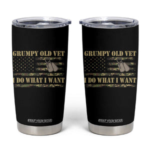 Funny Grumpy Old Vet I Do What I Want Tumbler Cup Military Veteran Camo American Flag TS11 Black Print Your Wear