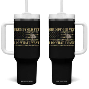 Funny Grumpy Old Vet I Do What I Want Tumbler With Handle Military Veteran Camo American Flag TS11 One Size: 40 oz Black Print Your Wear