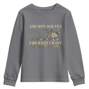 Funny Grumpy Old Vet I Do What I Want Youth Sweatshirt Military Veteran Camo American Flag TS11 Charcoal Print Your Wear