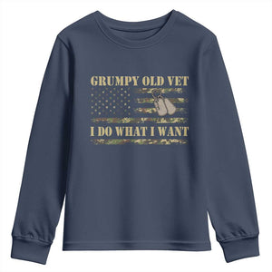 Funny Grumpy Old Vet I Do What I Want Youth Sweatshirt Military Veteran Camo American Flag TS11 Navy Print Your Wear