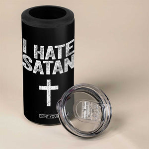 I Hate Satan 4 in 1 Can Cooler Tumbler Funny Christian Jesus Cross
