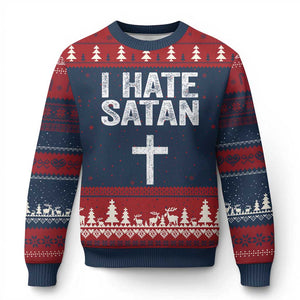 I Hate Satan Ugly Christmas Sweater Funny Christian Jesus Cross