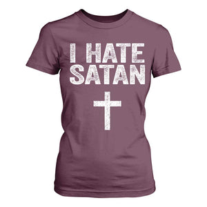 I Hate Satan T Shirt For Women Funny Christian Jesus Cross