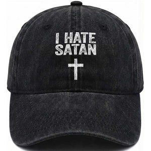 I Hate Satan Washed Cotton Baseball Cap Funny Christian Jesus Cross