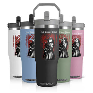 Not Today Jesus Gothic Dark Art Creepy Halloween Flip Straw Tumbler