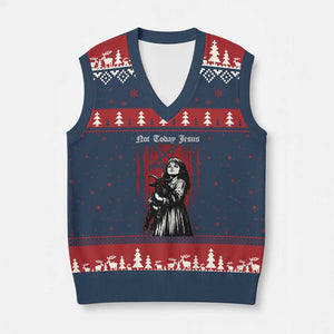 Not Today Jesus Gothic Dark Art Creepy Halloween V-Neck Knit Sweater Vest