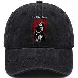 Not Today Jesus Gothic Dark Art Creepy Halloween Washed Cotton Baseball Cap