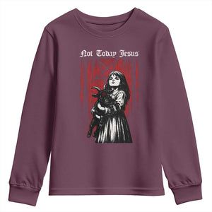 Not Today Jesus Gothic Dark Art Creepy Halloween Youth Sweatshirt