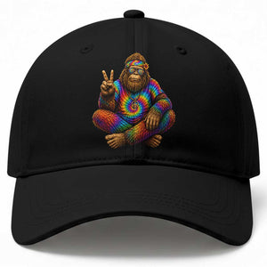 Hippie Bigfoot Peace Sign Tie Dye Sasquatch Baseball Cap