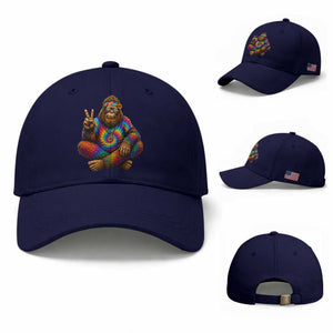 Hippie Bigfoot Peace Sign Tie Dye Sasquatch Baseball Cap