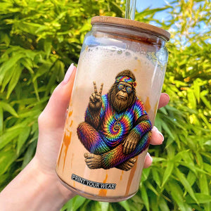 Hippie Bigfoot Peace Sign Tie Dye Sasquatch Glass Can