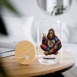 Hippie Bigfoot Peace Sign Tie Dye Sasquatch Glass Can
