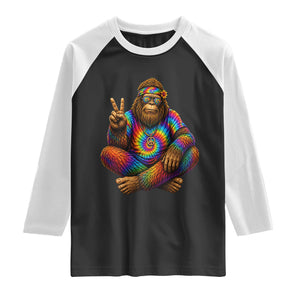 Hippie Bigfoot Peace Sign Tie Dye Sasquatch Raglan Shirt