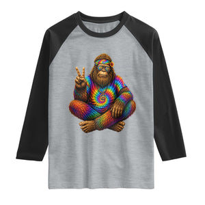 Hippie Bigfoot Peace Sign Tie Dye Sasquatch Raglan Shirt