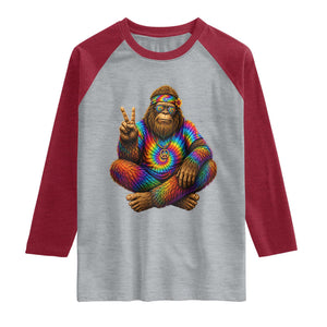 Hippie Bigfoot Peace Sign Tie Dye Sasquatch Raglan Shirt