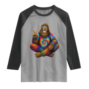 Hippie Bigfoot Peace Sign Tie Dye Sasquatch Raglan Shirt