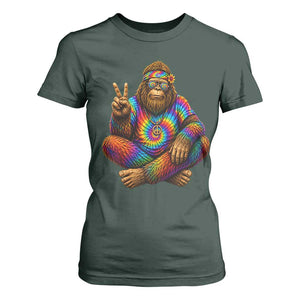 Hippie Bigfoot Peace Sign Tie Dye Sasquatch T Shirt For Women