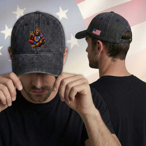 Hippie Bigfoot Peace Sign Tie Dye Sasquatch Washed Cotton Baseball Cap