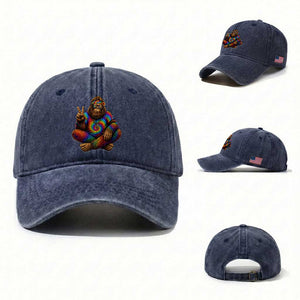 Hippie Bigfoot Peace Sign Tie Dye Sasquatch Washed Cotton Baseball Cap