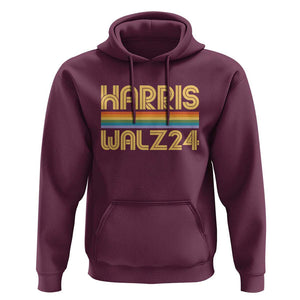 Harris Walz'24 Hoodie Retro Rainbow Stripes LGBT Flag US Presidential Election 2024 TS11 Maroon Print Your Wear