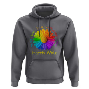 Harris Walz 2024 Hoodie Peace Love Equality Diversity Hope Rainbow Flower TS11 Charcoal Print Your Wear