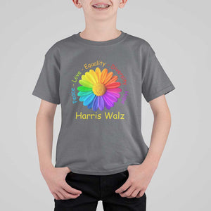 Harris Walz 2024 T Shirt For Kid Peace Love Equality Diversity Hope Rainbow Flower TS11 Charcoal Print Your Wear
