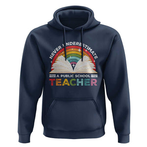 Tim Walz Hoodie Never Underestimate A Public School Teacher Rainbow Book TS11 Navy Print Your Wear