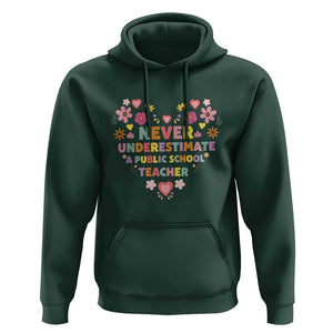 Harris Walz Supporter Hoodie Never Underestimate A Public School Teacher Flower Heart TS11 Dark Forest Green Print Your Wear