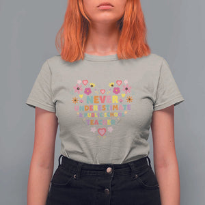 Harris Walz Supporter T Shirt For Women Never Underestimate A Public School Teacher Flower Heart TS11 Sand Print Your Wear