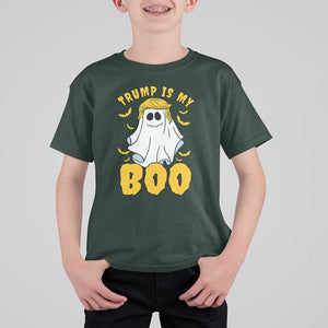 Funny Trump Supporter 2024 T Shirt For Kid Trump Is My Boo Halloween Ghost Bat Blond Hair TS11 Dark Forest Green Print Your Wear