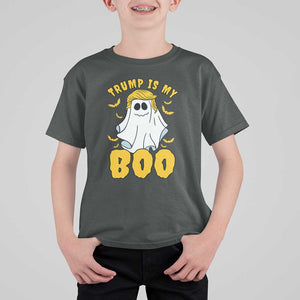 Funny Trump Supporter 2024 T Shirt For Kid Trump Is My Boo Halloween Ghost Bat Blond Hair TS11 Dark Heather Print Your Wear