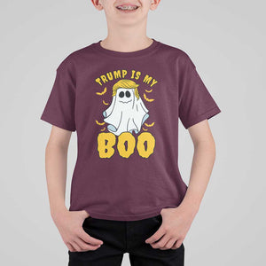 Funny Trump Supporter 2024 T Shirt For Kid Trump Is My Boo Halloween Ghost Bat Blond Hair TS11 Maroon Print Your Wear