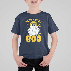 Funny Trump Supporter 2024 T Shirt For Kid Trump Is My Boo Halloween Ghost Bat Blond Hair TS11 Navy Print Your Wear