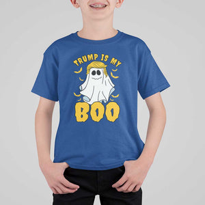Funny Trump Supporter 2024 T Shirt For Kid Trump Is My Boo Halloween Ghost Bat Blond Hair TS11 Royal Blue Print Your Wear