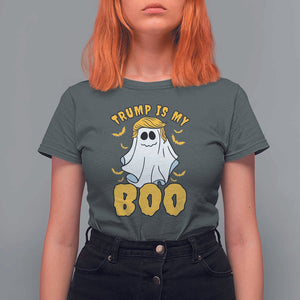 Funny Trump Supporter 2024 T Shirt For Women Trump Is My Boo Halloween Ghost Bat Blond Hair TS11 Dark Heather Print Your Wear