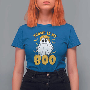 Funny Trump Supporter 2024 T Shirt For Women Trump Is My Boo Halloween Ghost Bat Blond Hair TS11 Royal Blue Print Your Wear