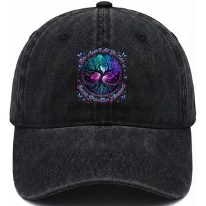 Suicide Prevention Awareness Washed Cotton Baseball Cap Rise Against All The Odds Teal And Purple Tree Butterfly