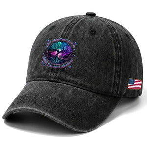 Suicide Prevention Awareness Washed Cotton Baseball Cap Rise Against All The Odds Teal And Purple Tree Butterfly