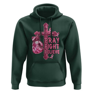 Breast Cancer Awareness Hoodie Pray Fight Believe Boxing Glove Cross Pink Ribbon TS11 Dark Forest Green Print Your Wear
