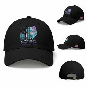 Suicide Prevention Awareness Baseball Cap Fight It Doesn't Get Easier You Get Stronger Wolf American Flag