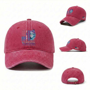 Suicide Prevention Awareness Washed Cotton Baseball Cap Fight It Doesn't Get Easier You Get Stronger Wolf American Flag