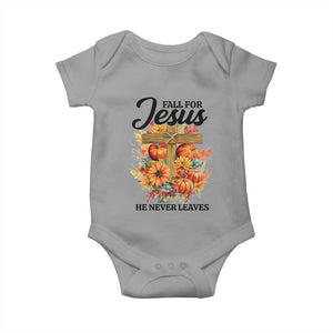 Funny Christian Baby Onesie Fall For Jesus He Never Leaves Thanksgiving TS11 Sport Gray Print Your Wear