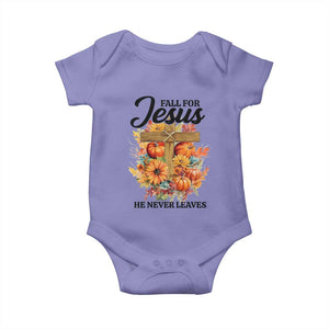 Funny Christian Baby Onesie Fall For Jesus He Never Leaves Thanksgiving TS11 Violet Print Your Wear