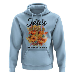 Funny Christian Hoodie Fall For Jesus He Never Leaves Thanksgiving TS11 Light Blue Print Your Wear