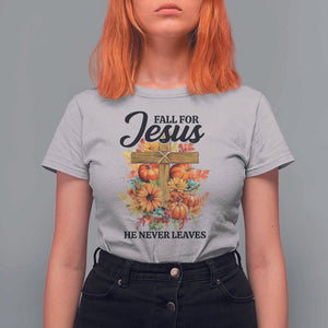 Funny Christian T Shirt For Women Fall For Jesus He Never Leaves Thanksgiving TS11 Ice Gray Print Your Wear