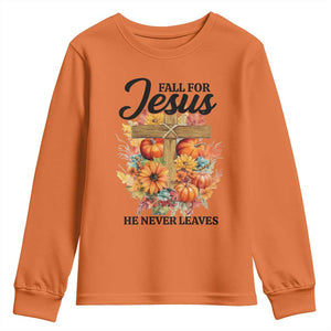 Funny Christian Youth Sweatshirt Fall For Jesus He Never Leaves Thanksgiving TS11 Orange Print Your Wear
